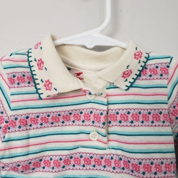 Wrangler Vintage Baby Girl 12 Months Long Sleeve Shirt Pink Blue Striped Floral - Picture 4 of 7